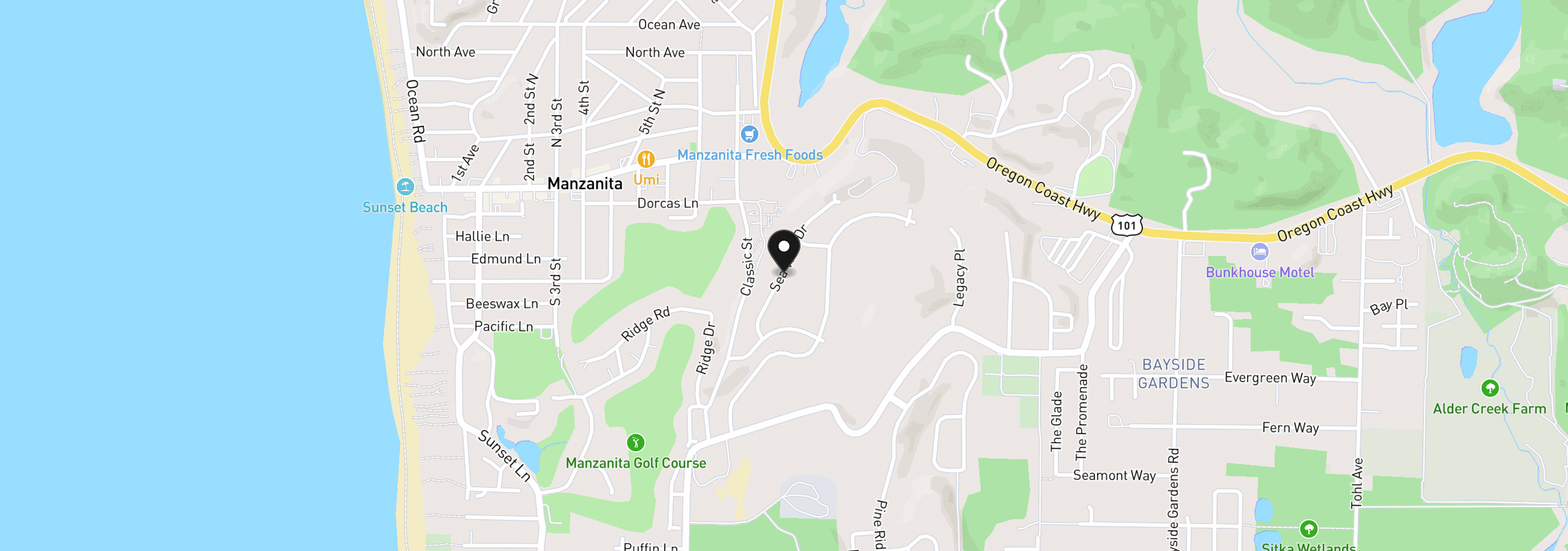 Map showing the location of Sea View Dr 16, Manzanita, OR 97130