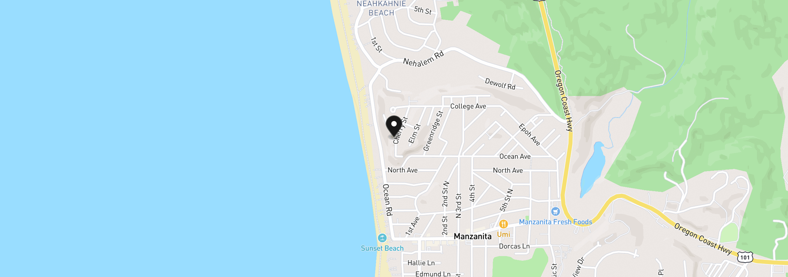 Map showing the location of Cherry Ln, Manzanita, OR 97130