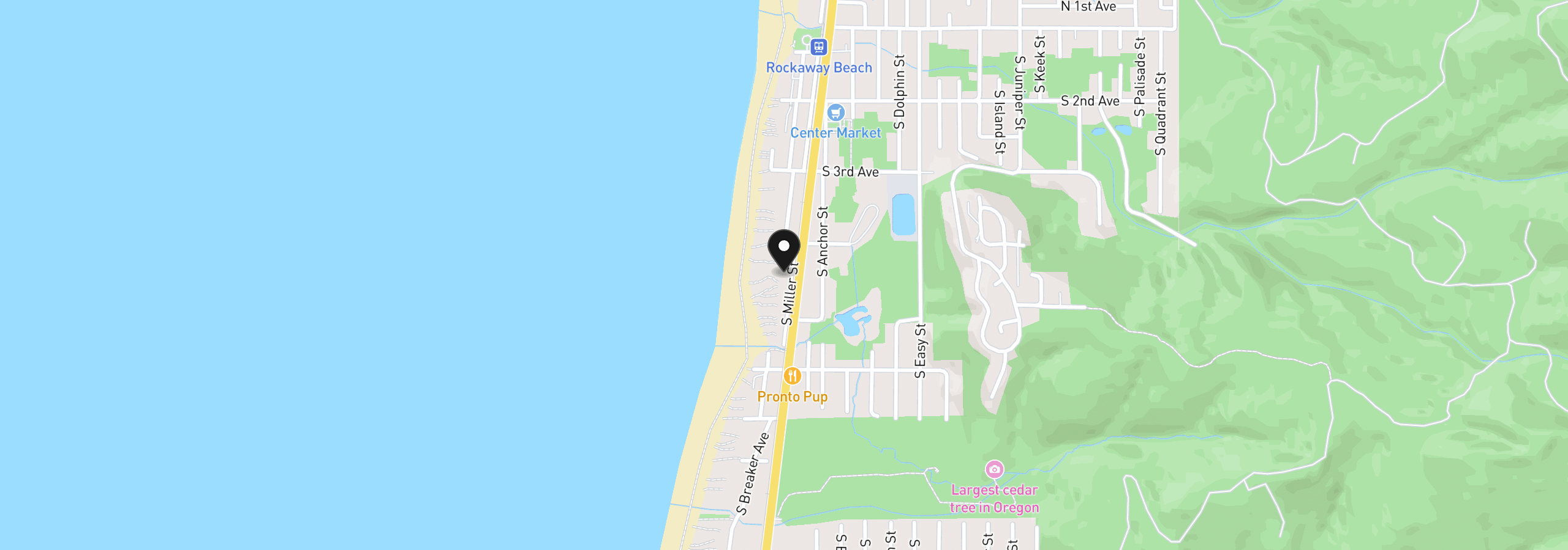Map showing the location of 431 S Miller St, Rockaway Beach, OR 97136