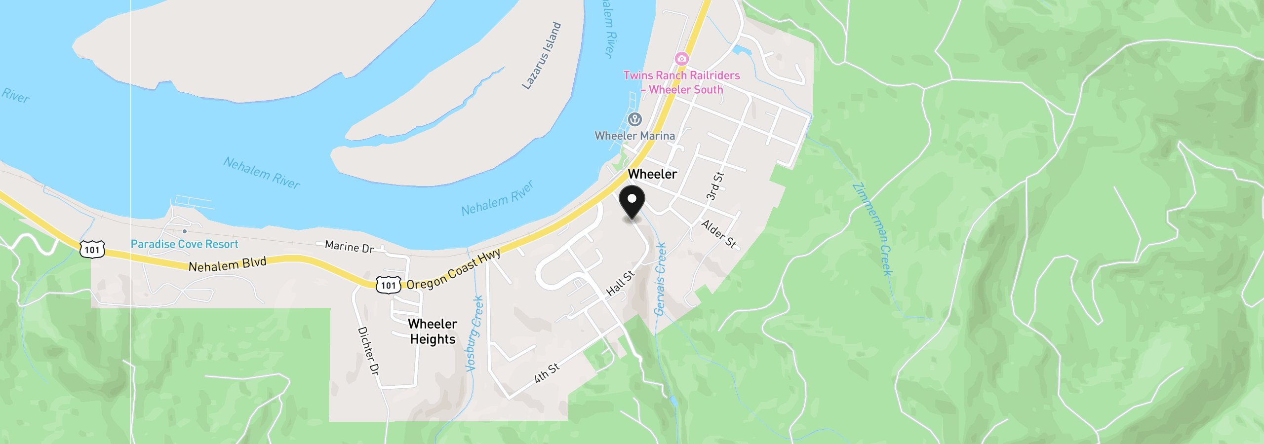 Map showing the location of 1 St, Wheeler, OR 97147