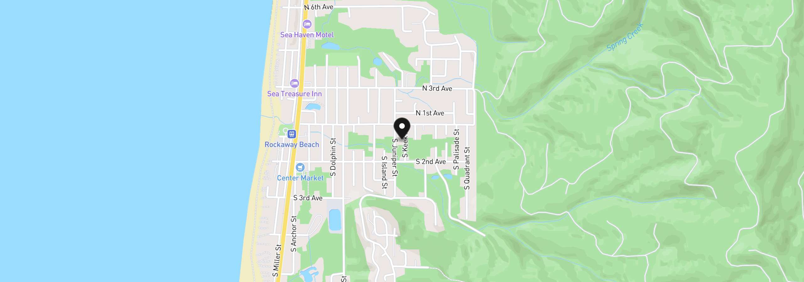 Map showing the location of 125 S Keel St, Rockaway Beach, OR 97136