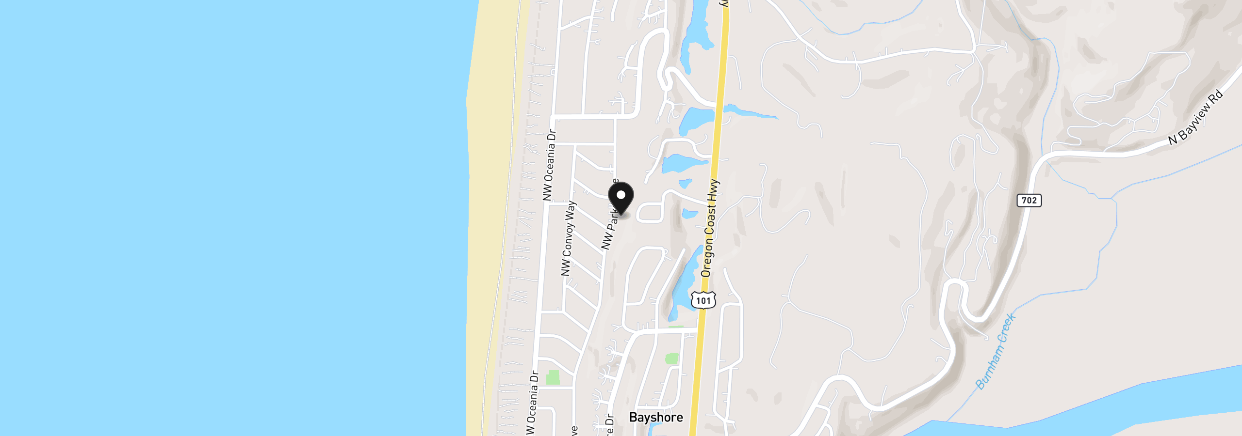 Map showing the location of 2605 NW Parker Ave, Waldport, OR 97394