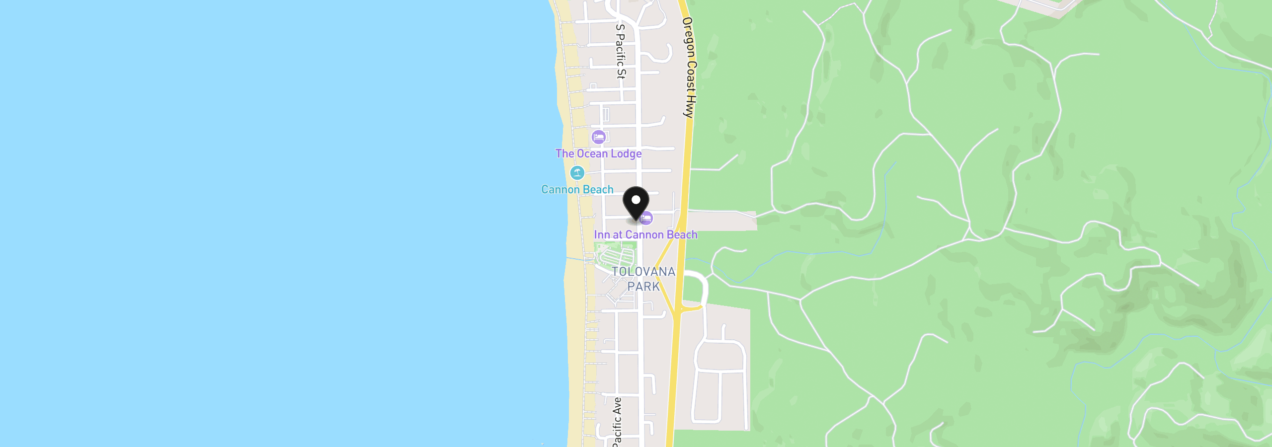Map showing the location of 115 W Surfcrest St, Cannon Beach, OR 97110