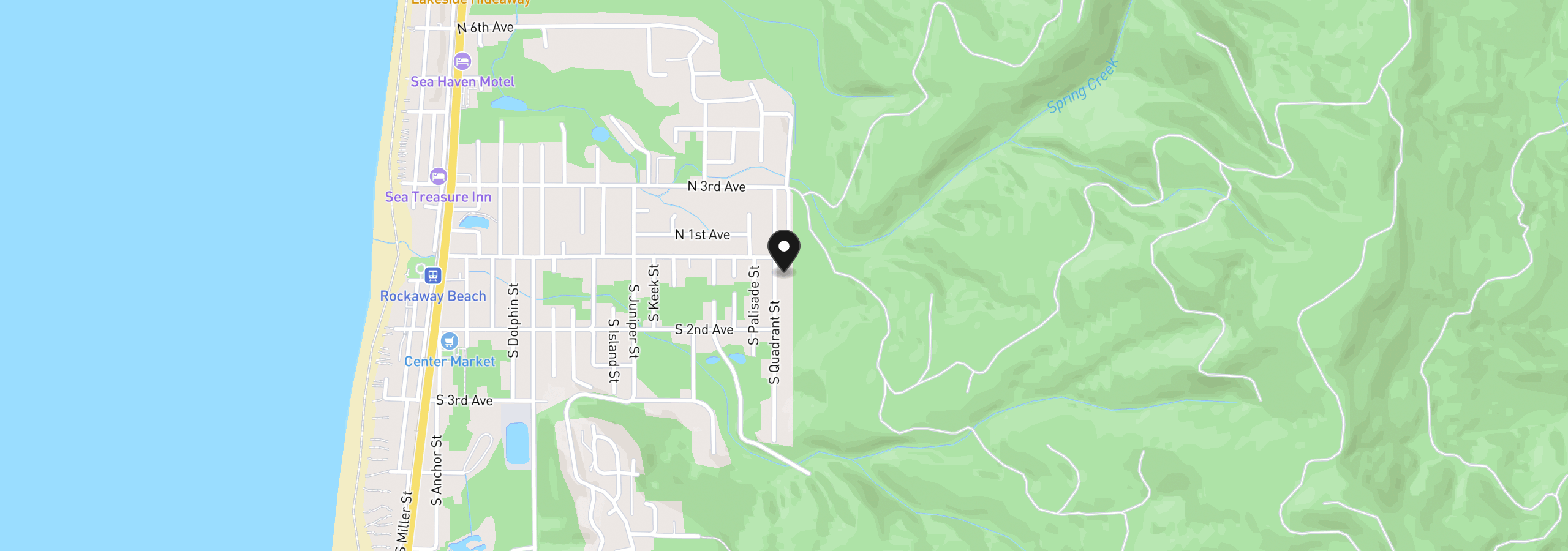 Map showing the location of 120 S Quadrant St, Rockaway Beach, OR 97136
