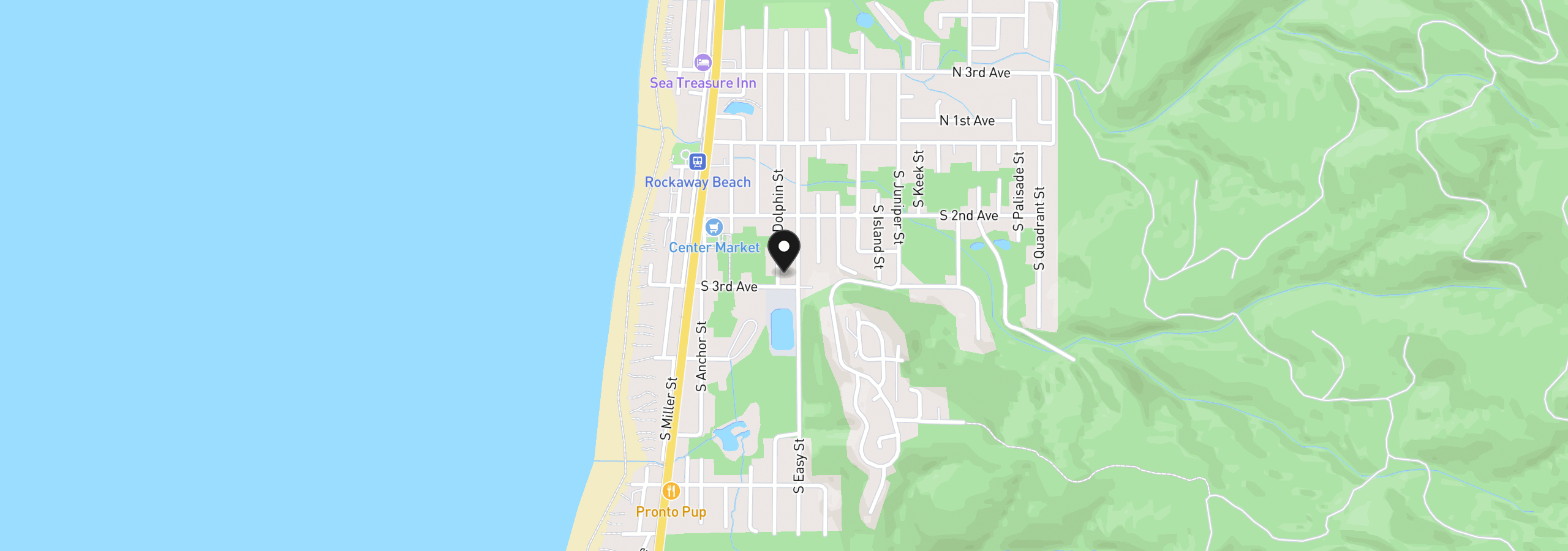 Map showing the location of 278 S Dolphin St, Rockaway Beach, OR 97136