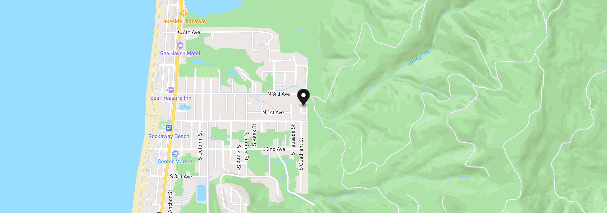 Map showing the location of 181 N Palisade St, Rockaway Beach, OR 97136