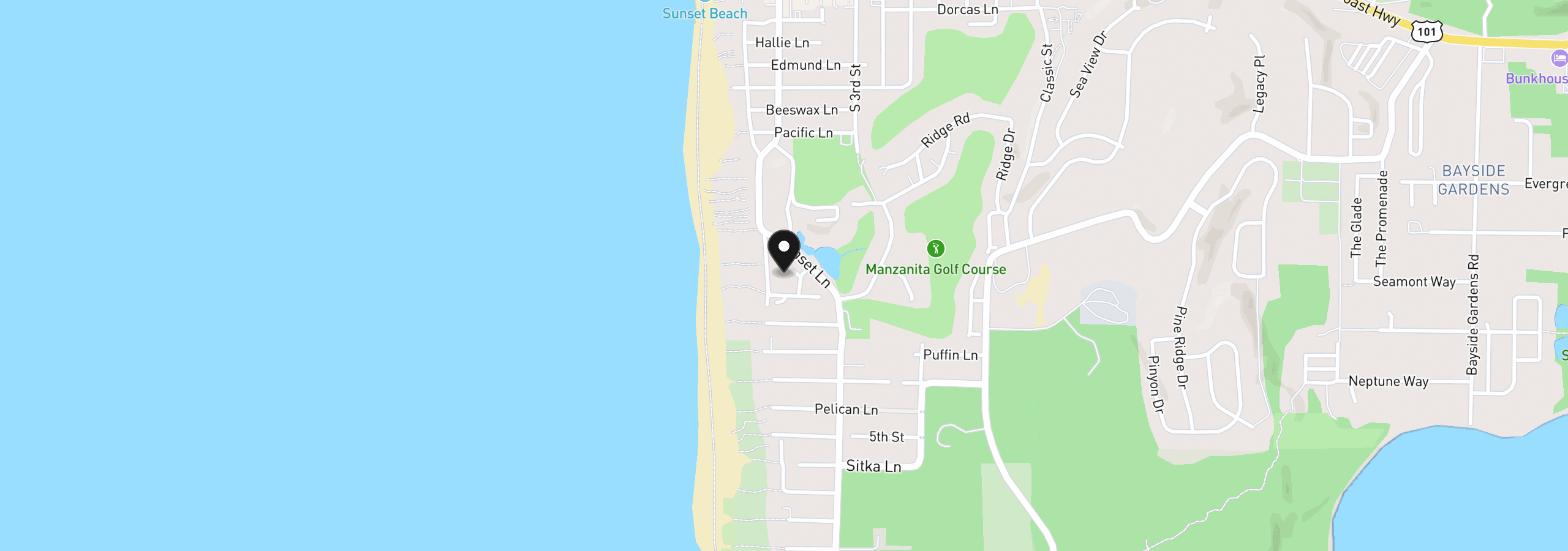 Map showing the location of 1033 Beach Cir, Manzanita, OR 97130