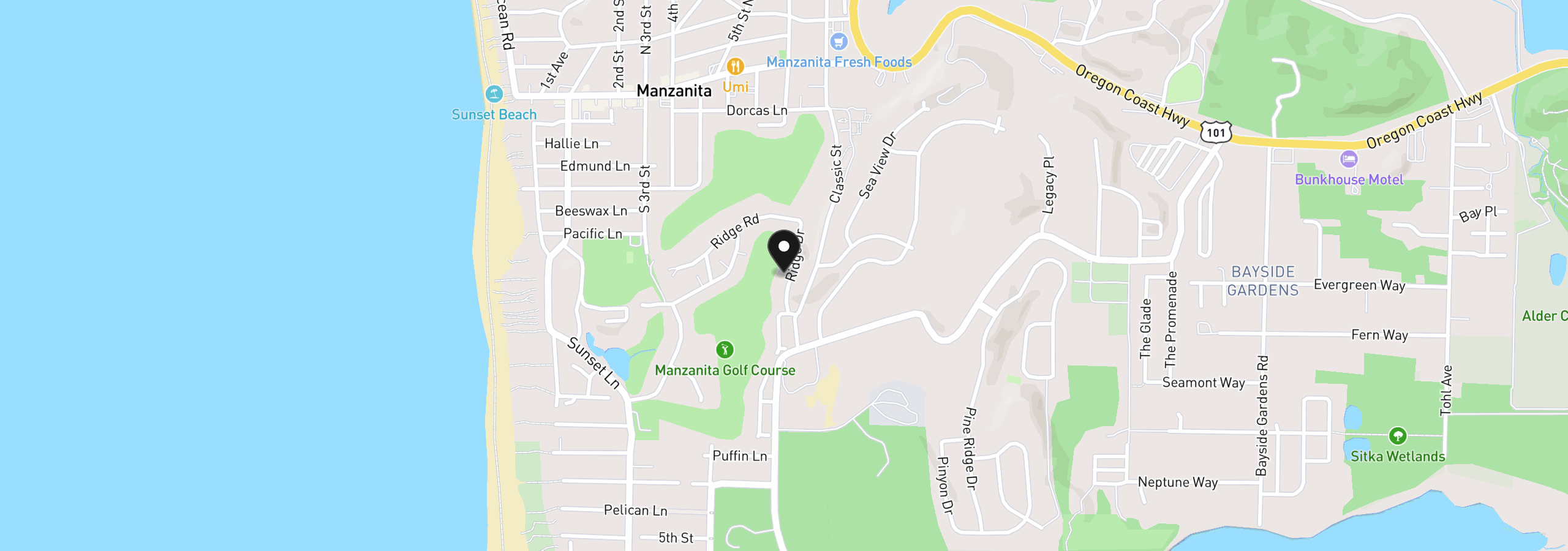 Map showing the location of Ridge Dr, Manzanita, OR 97130