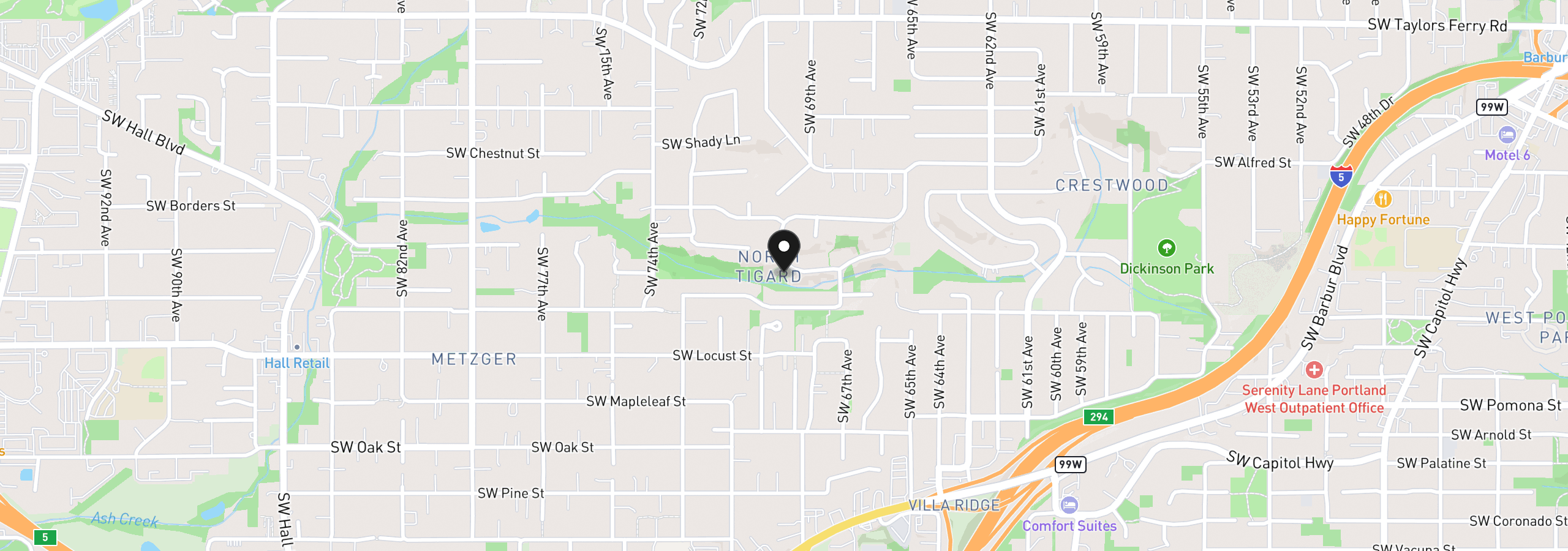 Map showing the location of 9825 SW Ventura Ct, Tigard, OR 97223