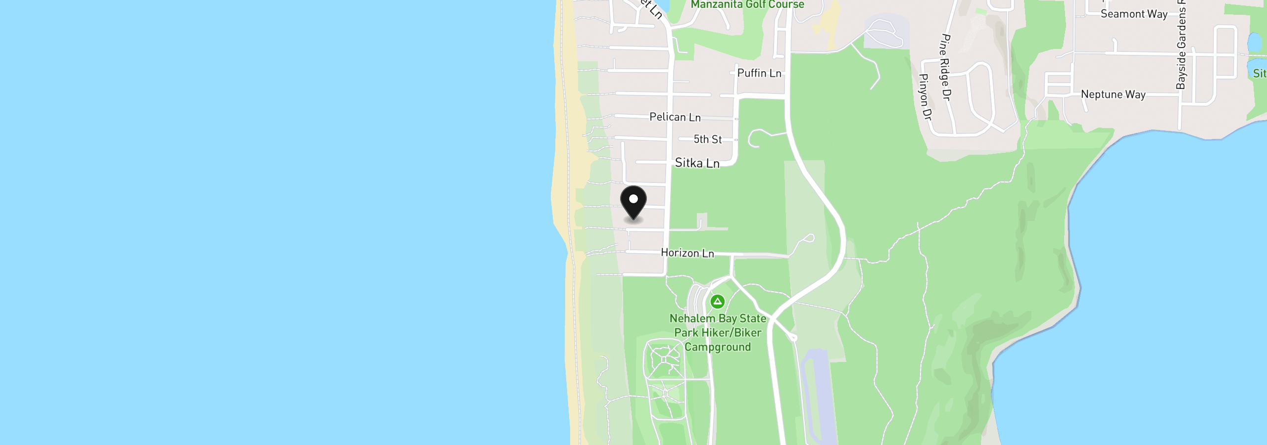 Map showing the location of 8860 Spyglass Ln, Manzanita, OR 97130