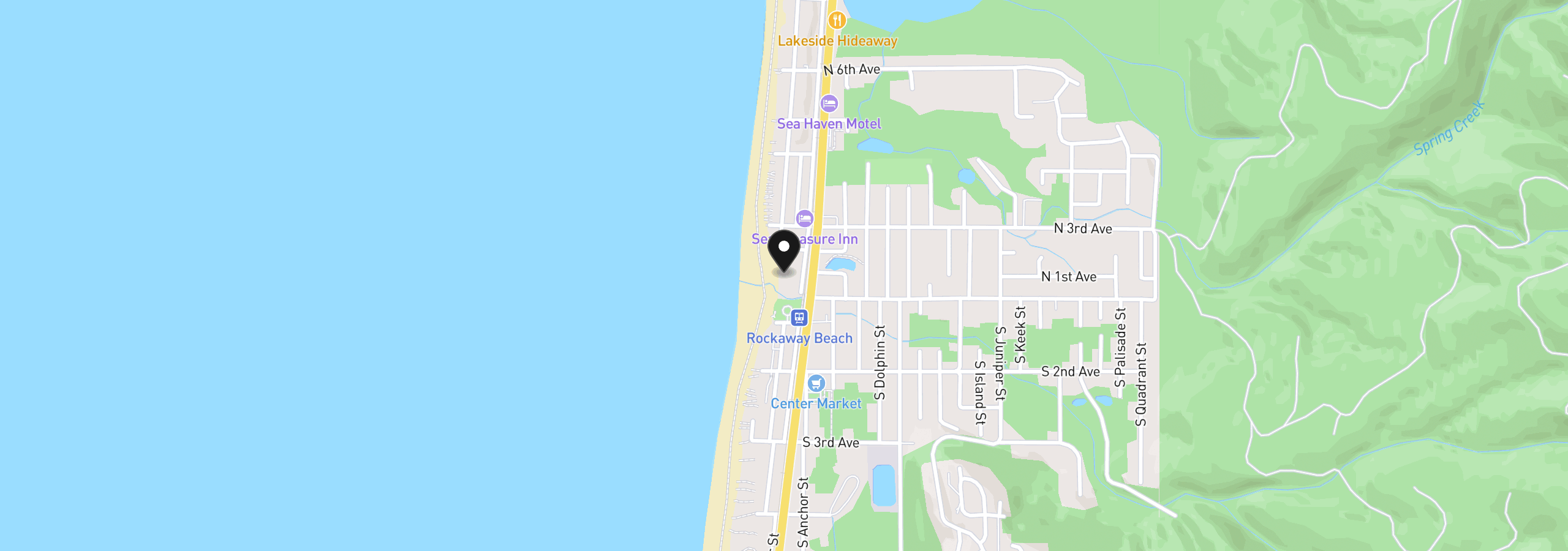 Map showing the location of 145 N Miller St 102, Rockaway Beach, OR 97136