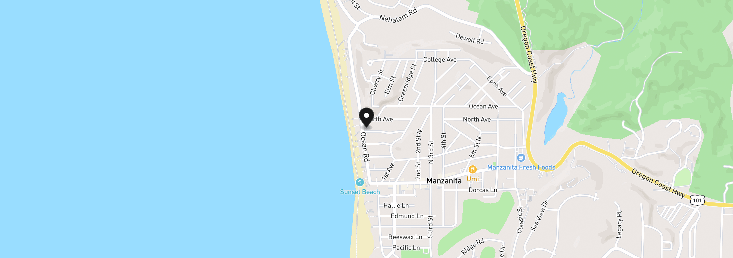 Map showing the location of 15 Washington Ave, Manzanita, OR 97130