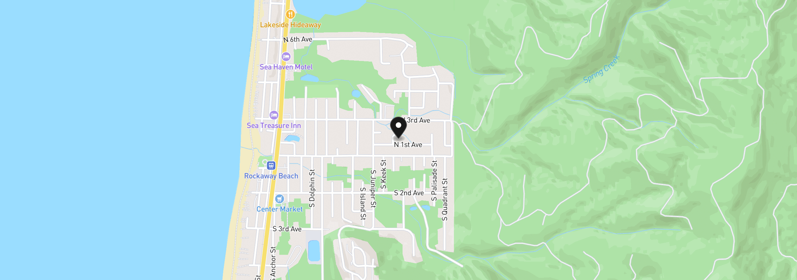 Map showing the location of 1205 N 1st Ave, Rockaway Beach, OR 97136