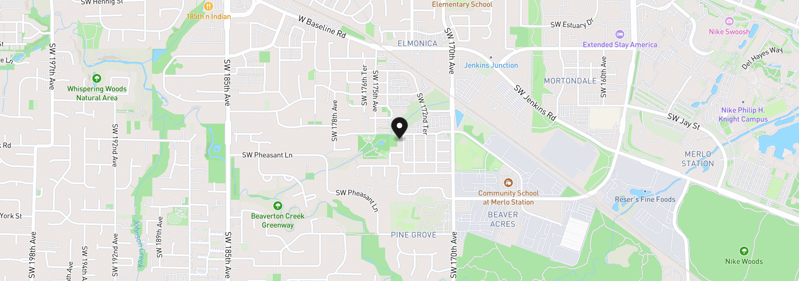 Map showing the location of 1605 SW 173rd Ter, Beaverton, OR 97003