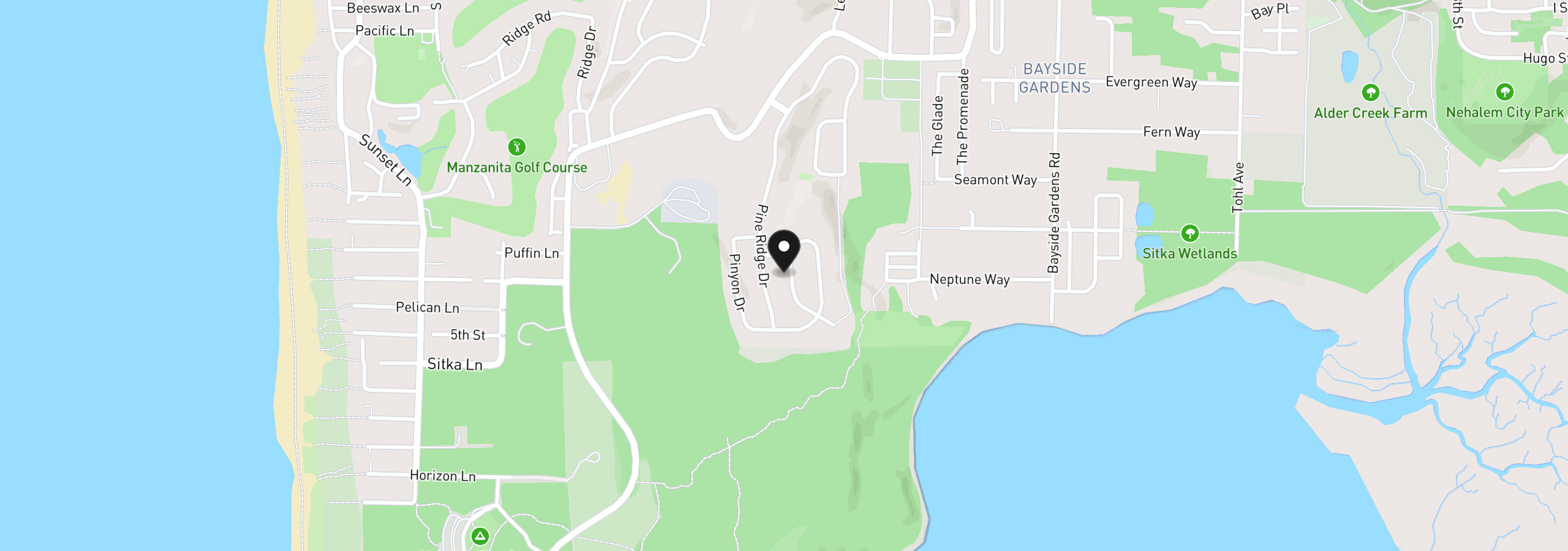 Map showing the location of 9950 Shore Pine Ln, Manzanita, OR 97130