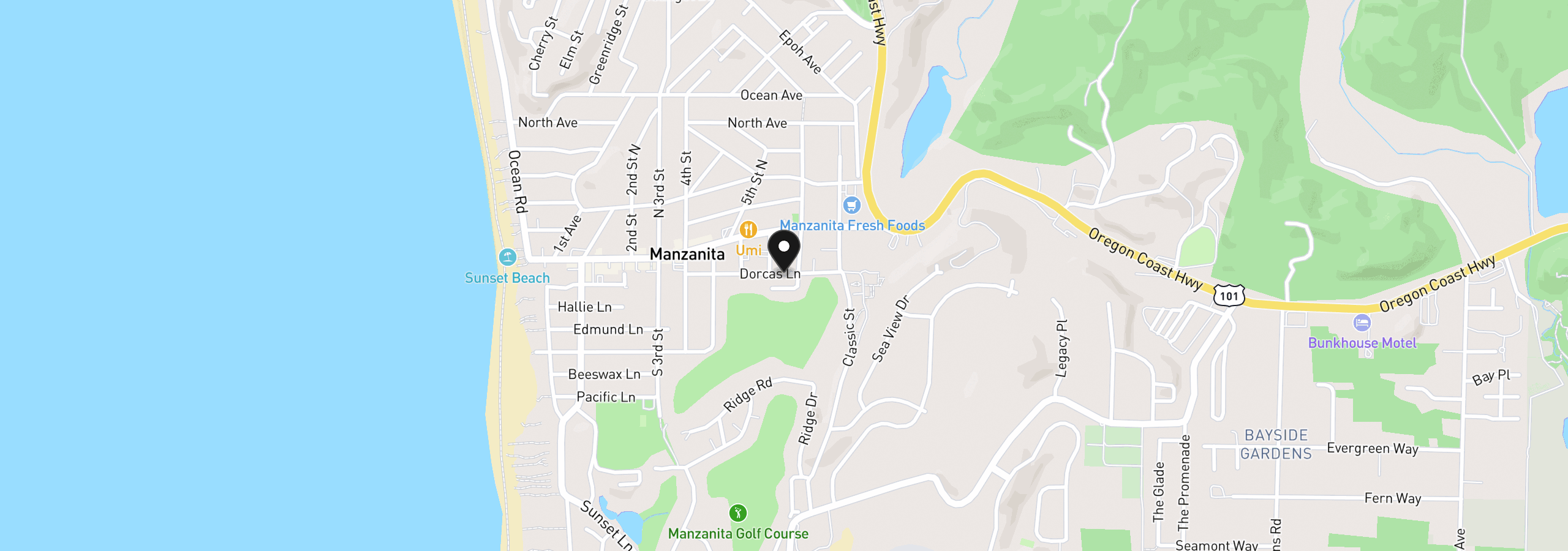 Map showing the location of 594 Dorcas Ln, Manzanita, OR 97130
