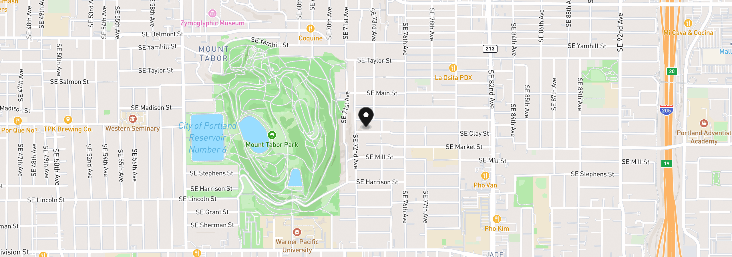 Map showing the location of 7231 SE Clay St, Portland, OR 97215