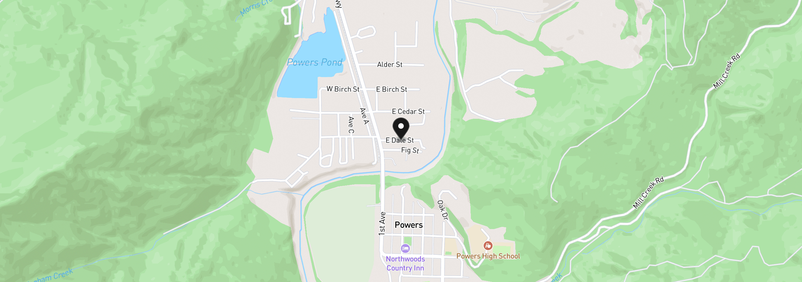 Map showing the location of 130 E Date, Powers, OR 97466