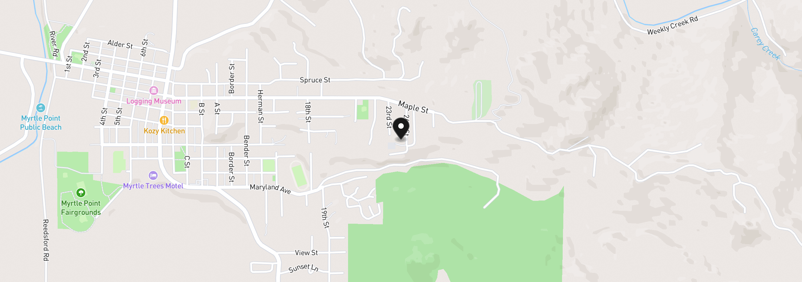Map showing the location of 2343 Harris St, Myrtle Point, OR 97458