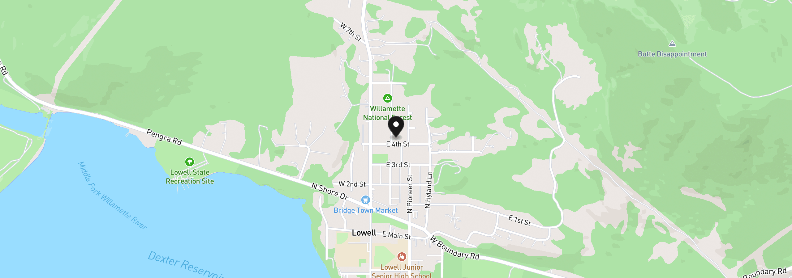 Map showing the location of 402 N D St, Lowell, OR 97452