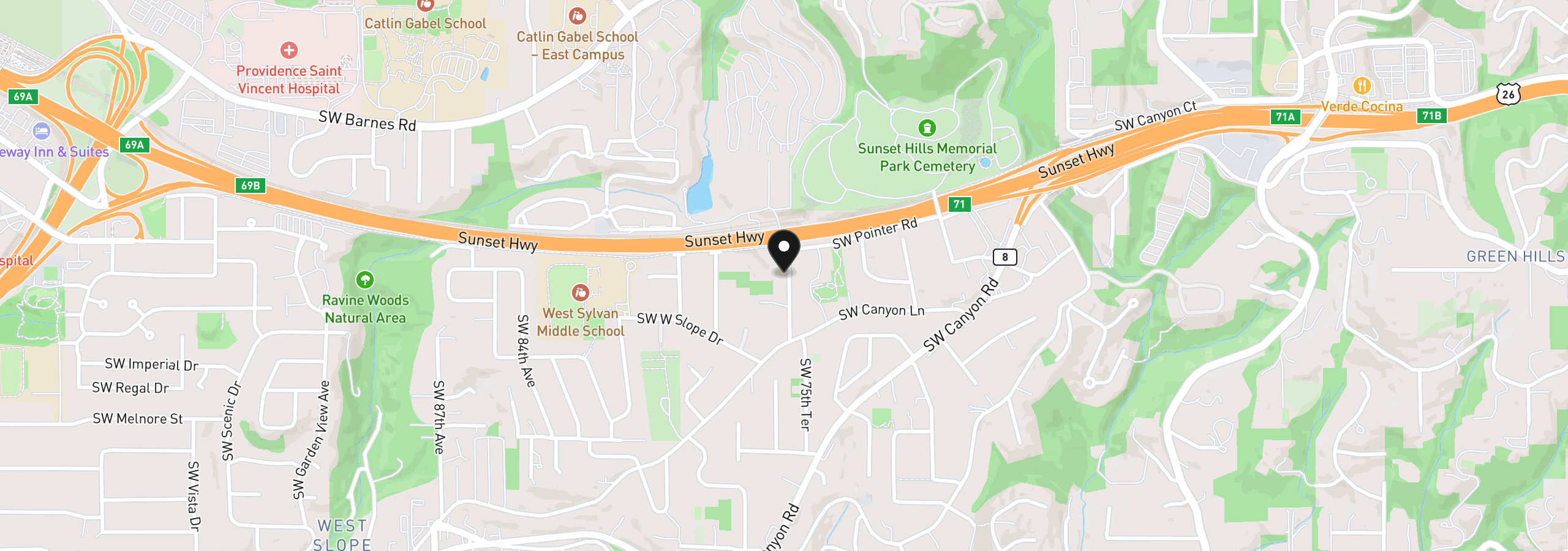Map showing the location of 2065 SW 75th Ave, Portland, OR 97225