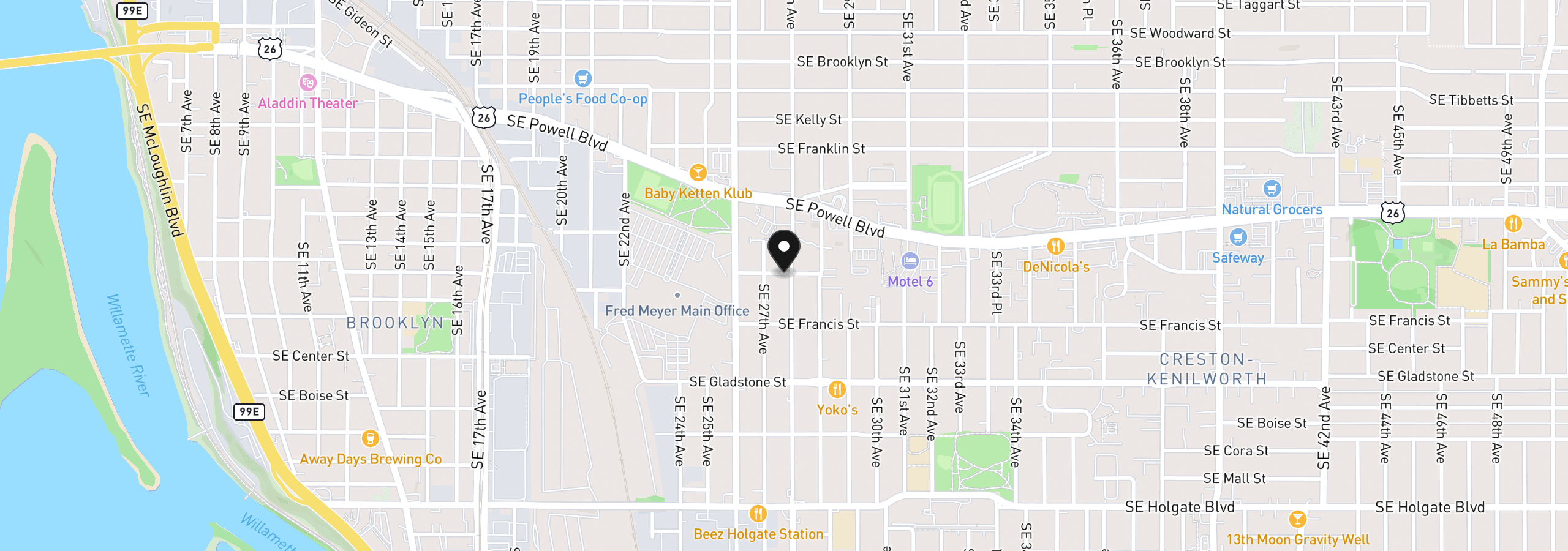 Map showing the location of 2782 SE Rhone St, Portland, OR 97202