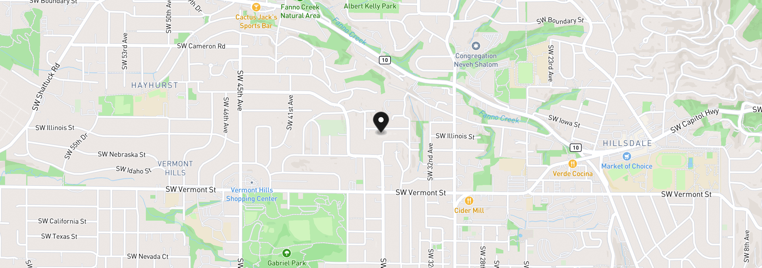 Map showing the location of 3502 SW Illinois St, Portland, OR 97221