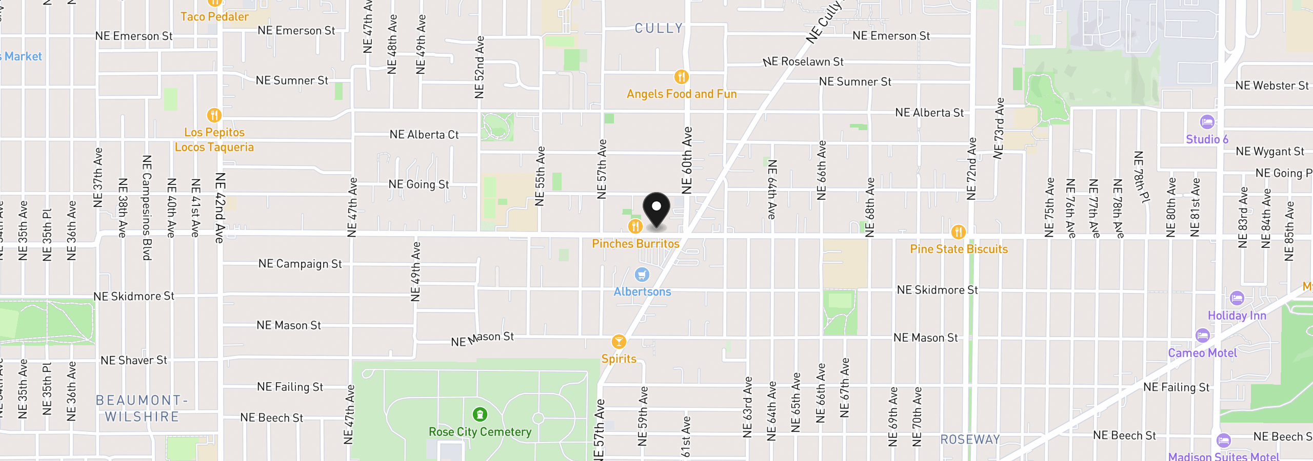 Map showing the location of 5857 NE Prescott St 1, Portland, OR 97218