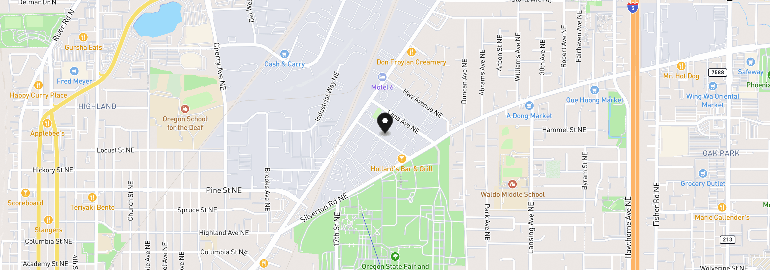 Map showing the location of 1845 Beach Ave NE, Salem, OR 97301