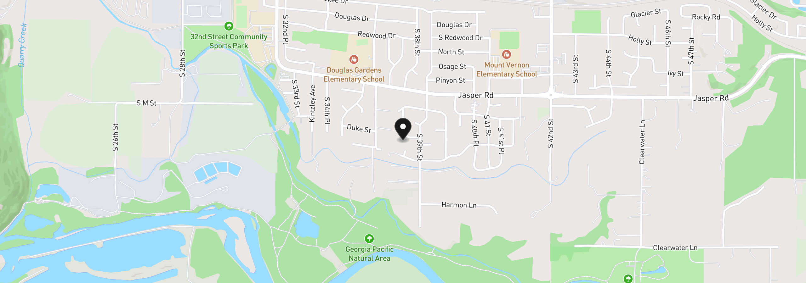 Map showing the location of 1158 S 39th St, Springfield, OR 97478