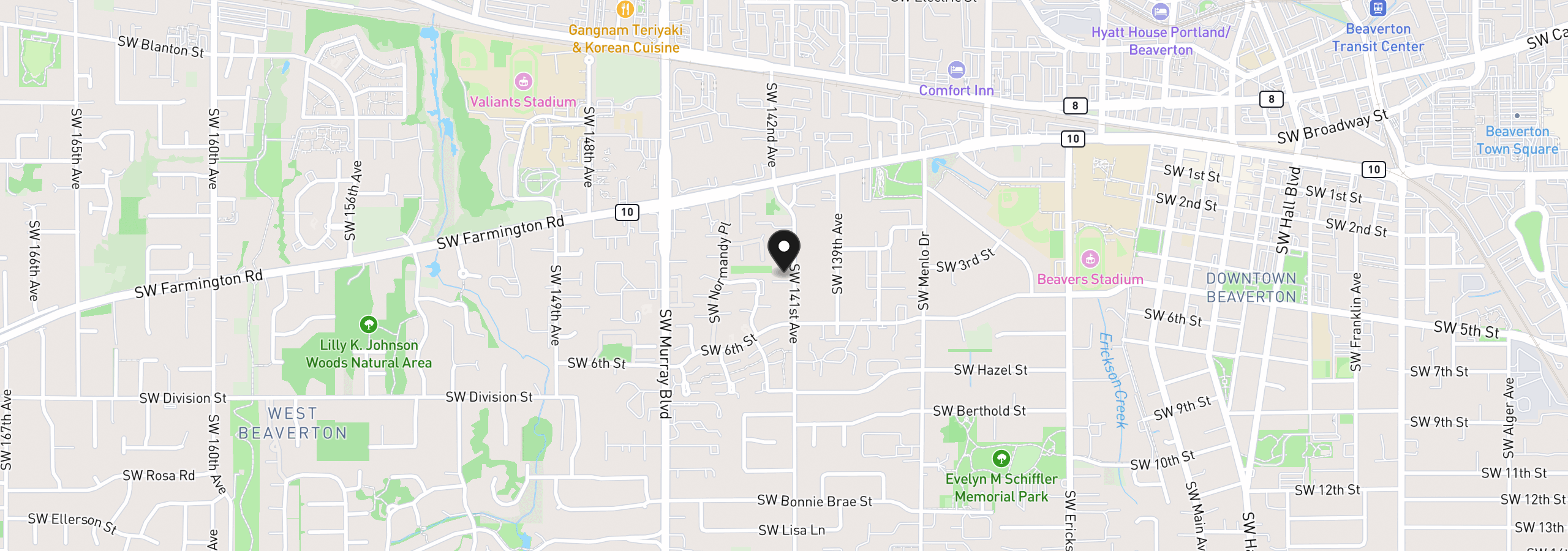 Map showing the location of 4949 SW 141st Ave, Beaverton, OR 97005