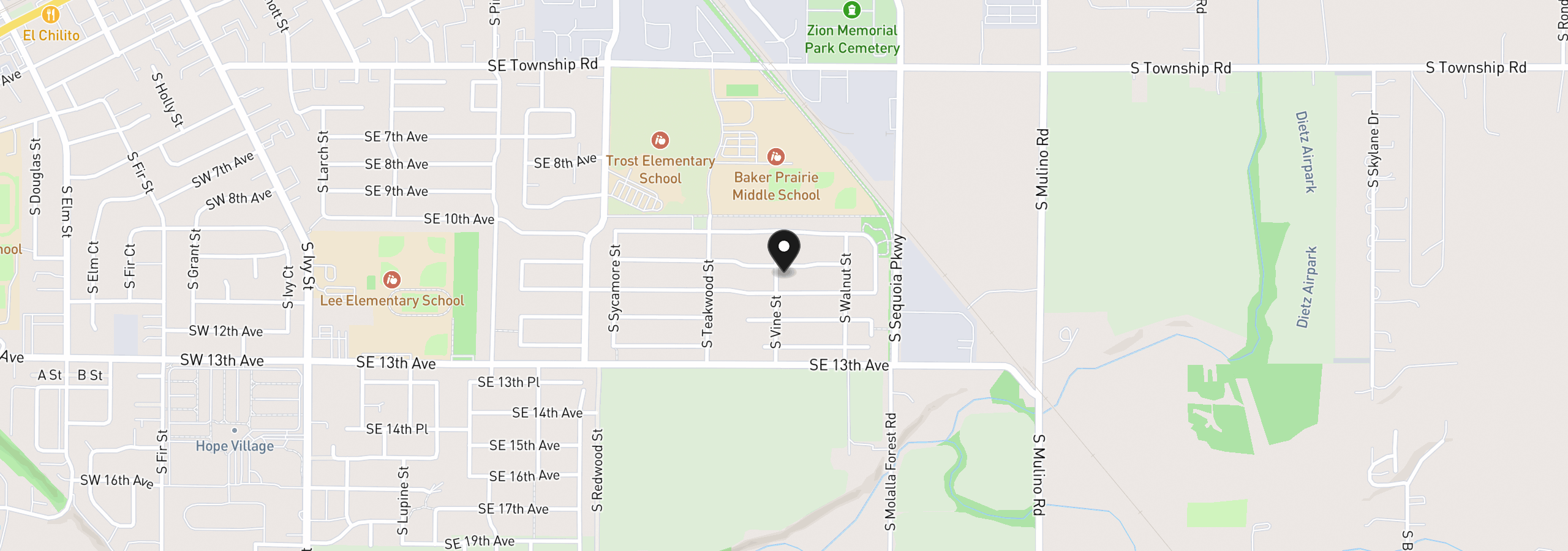Map showing the location of 2017 SE 10th Pl, Canby, OR 97013