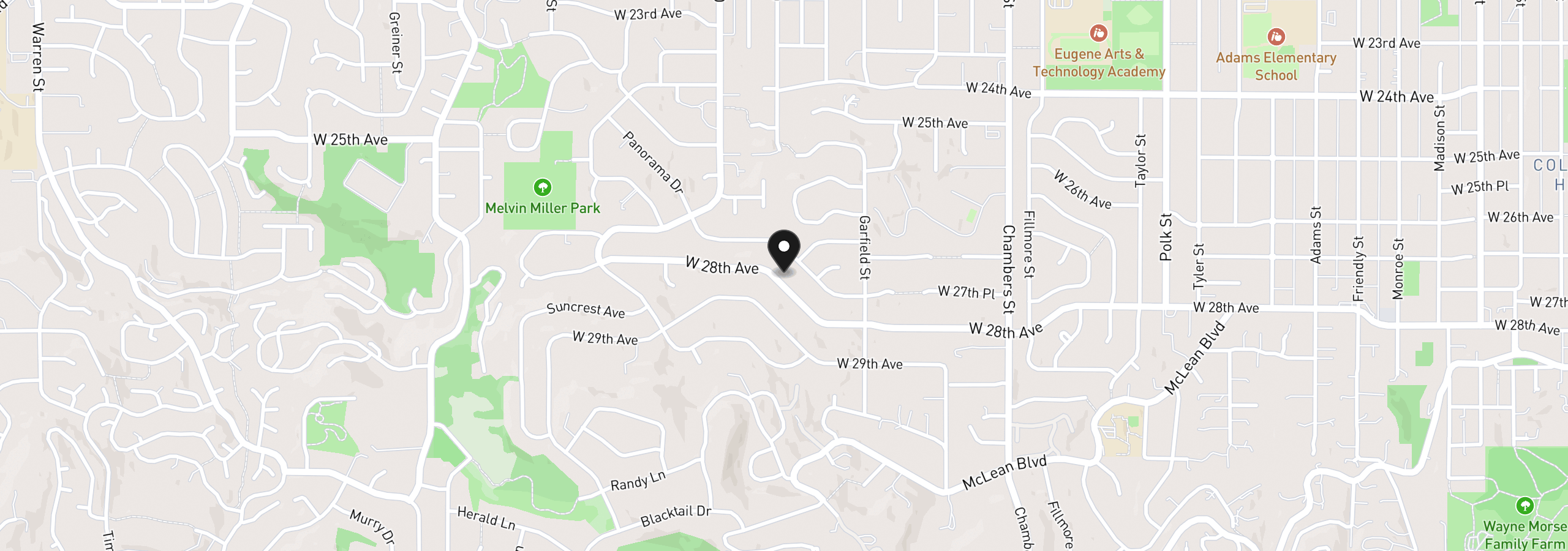 Map showing the location of 2195 W 28th Ave, Eugene, OR 97405