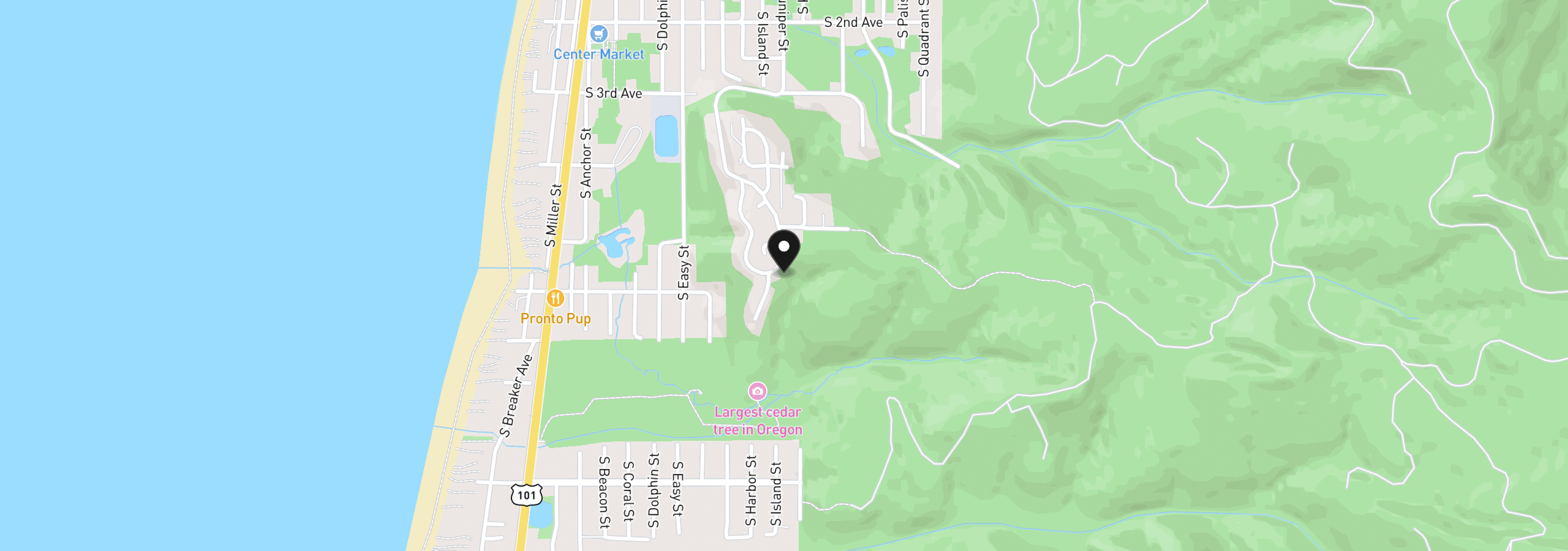 Map showing the location of 590 Pacific View Dr, Rockaway Beach, OR 97136