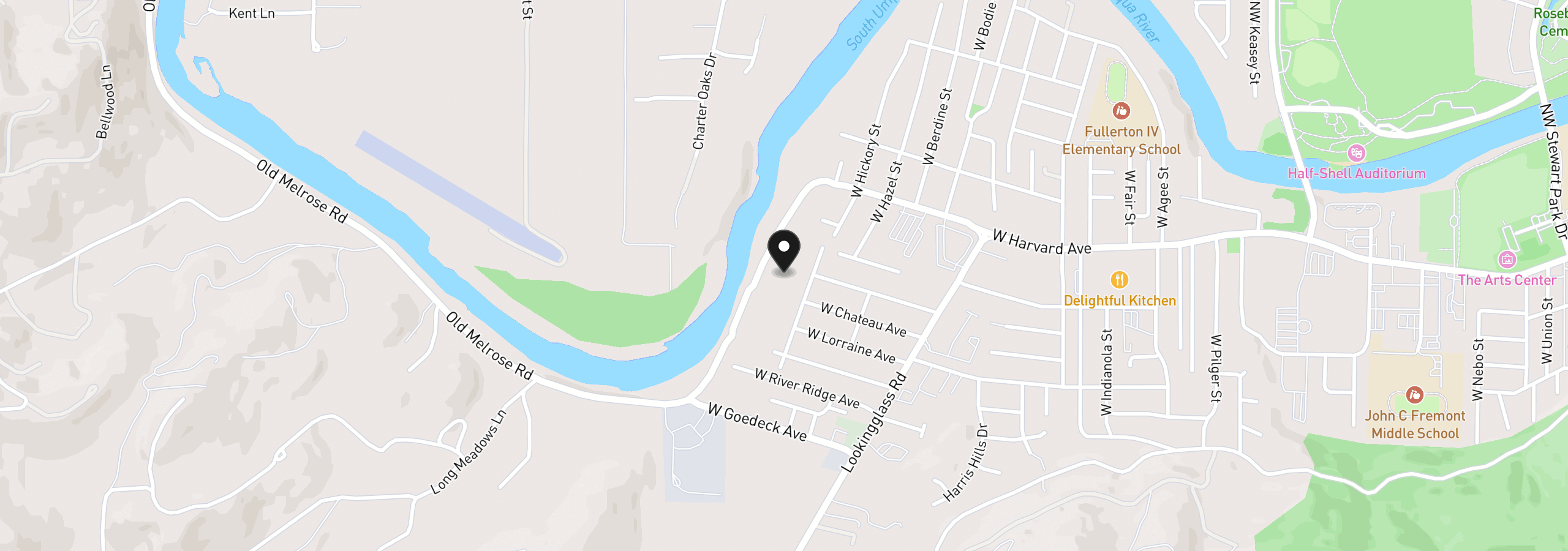 Map showing the location of 795 W Old Melrose Rd, Roseburg, OR 97471