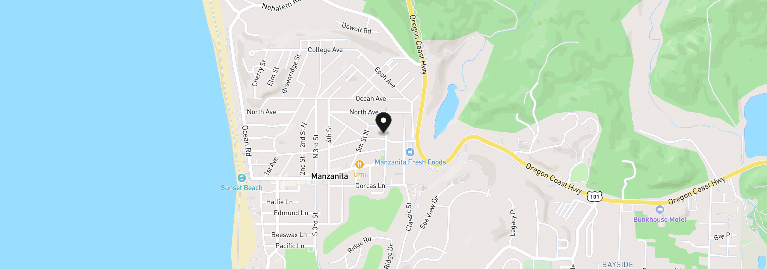 Map showing the location of 585 Manzanita Ave, Manzanita, OR 97130