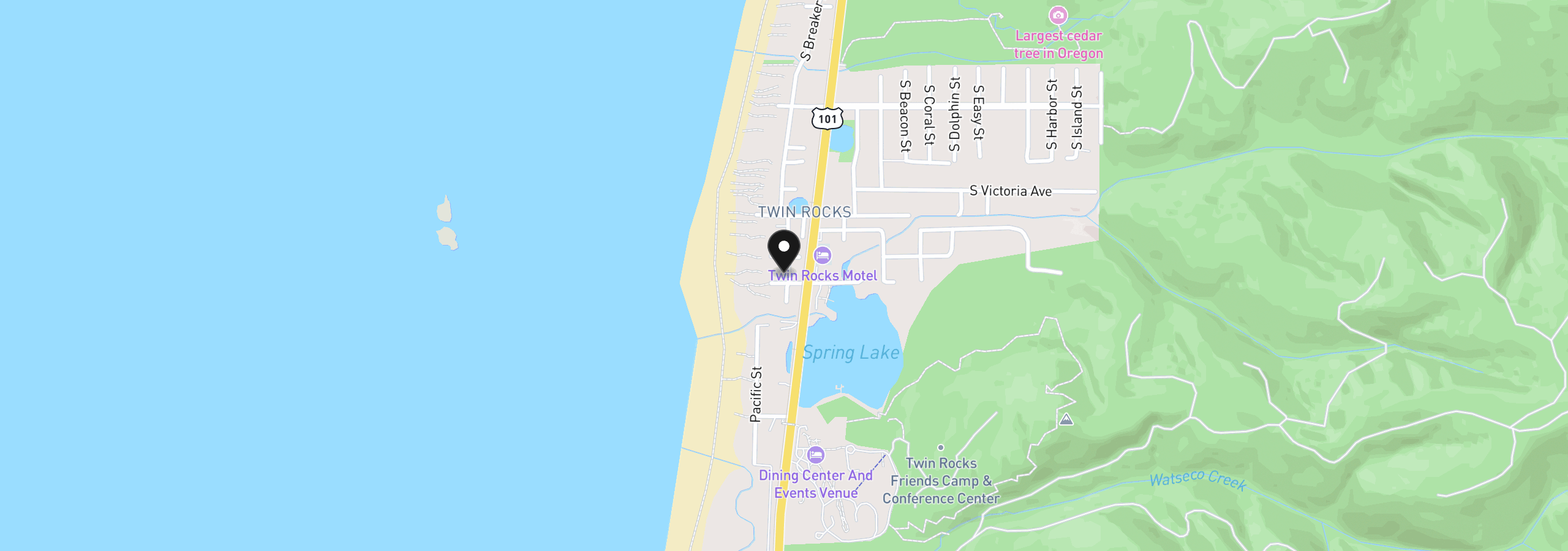 Map showing the location of 19130 Alder St, Rockaway Beach, OR 97136