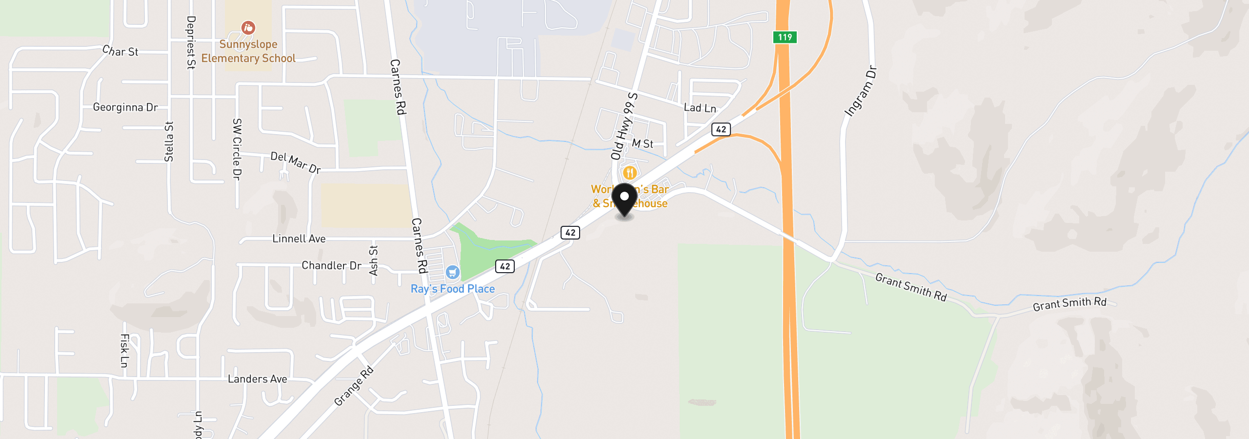 Map showing the location of 0 Old Highway 99 South, Roseburg, OR 97471