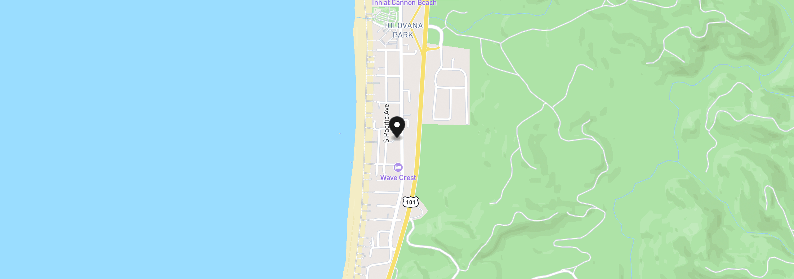 Map showing the location of 3888 S Hemlock St, Cannon Beach, OR 97110