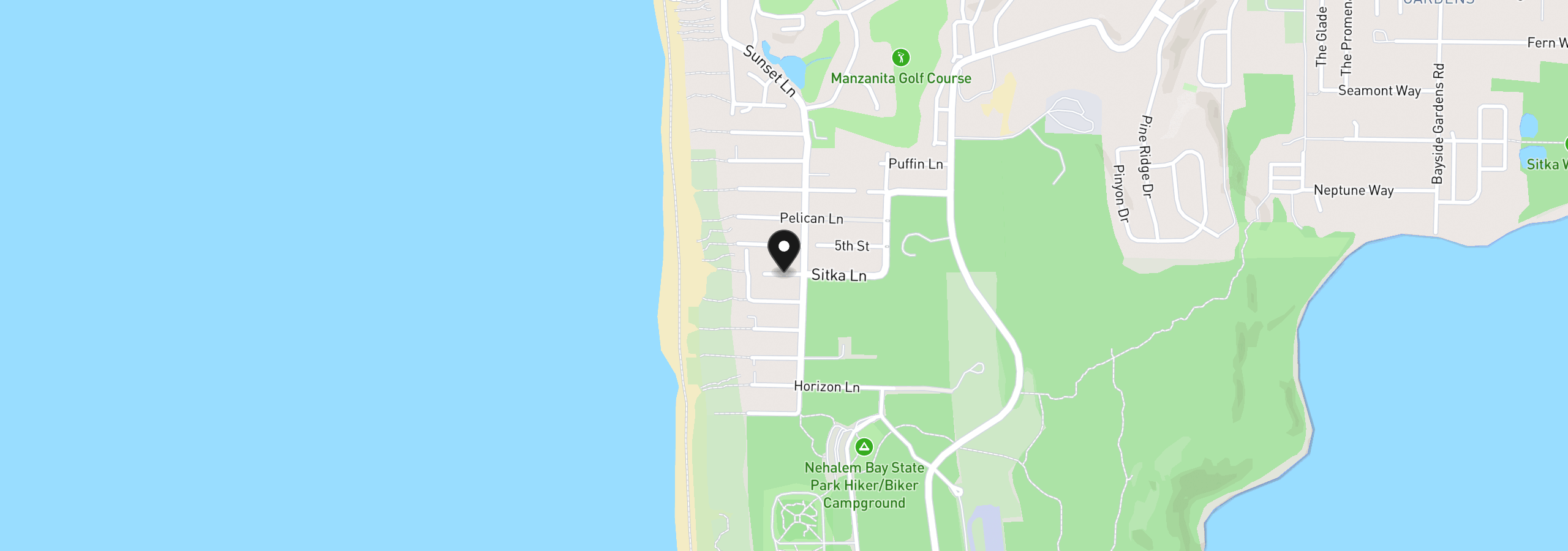 Map showing the location of 8969 Sitka Ln, Manzanita, OR 97130