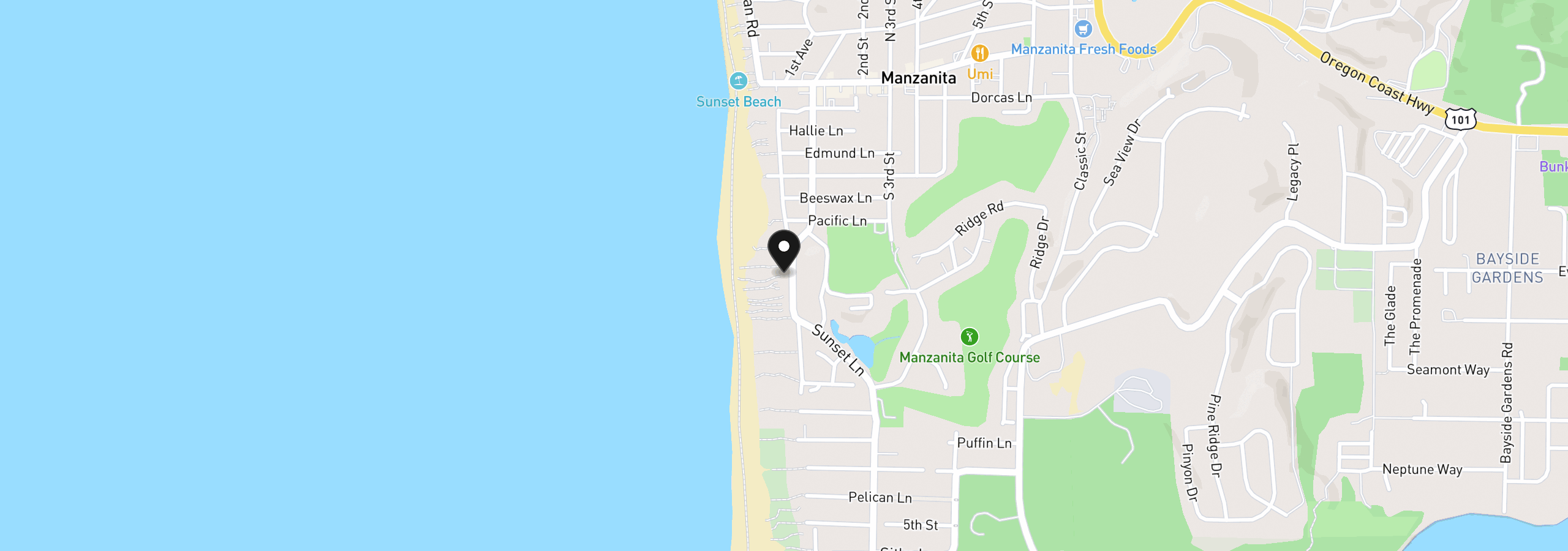 Map showing the location of 825 Beach St, Manzanita, OR 97130
