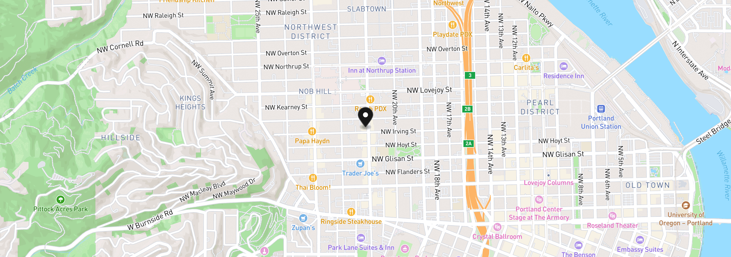 Map showing the location of 2109 NW Irving St NW 410, Portland, OR 97210