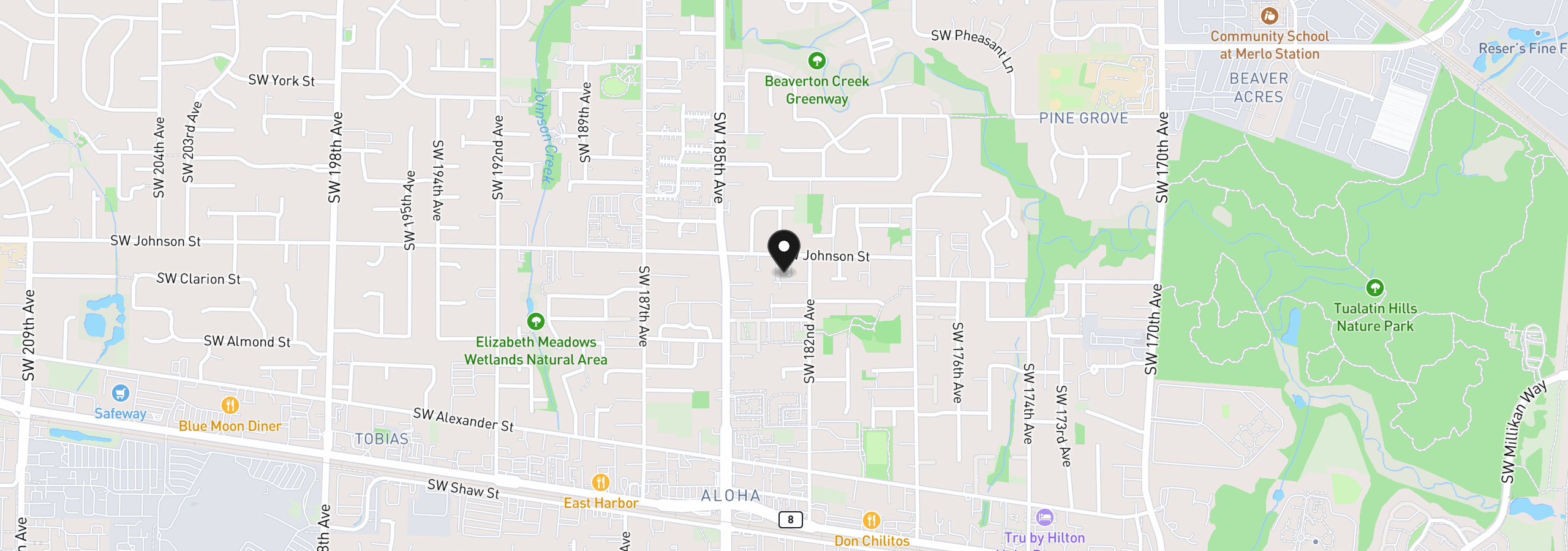 Map showing the location of 2783 SW Jasmine Pl, Beaverton, OR 97003