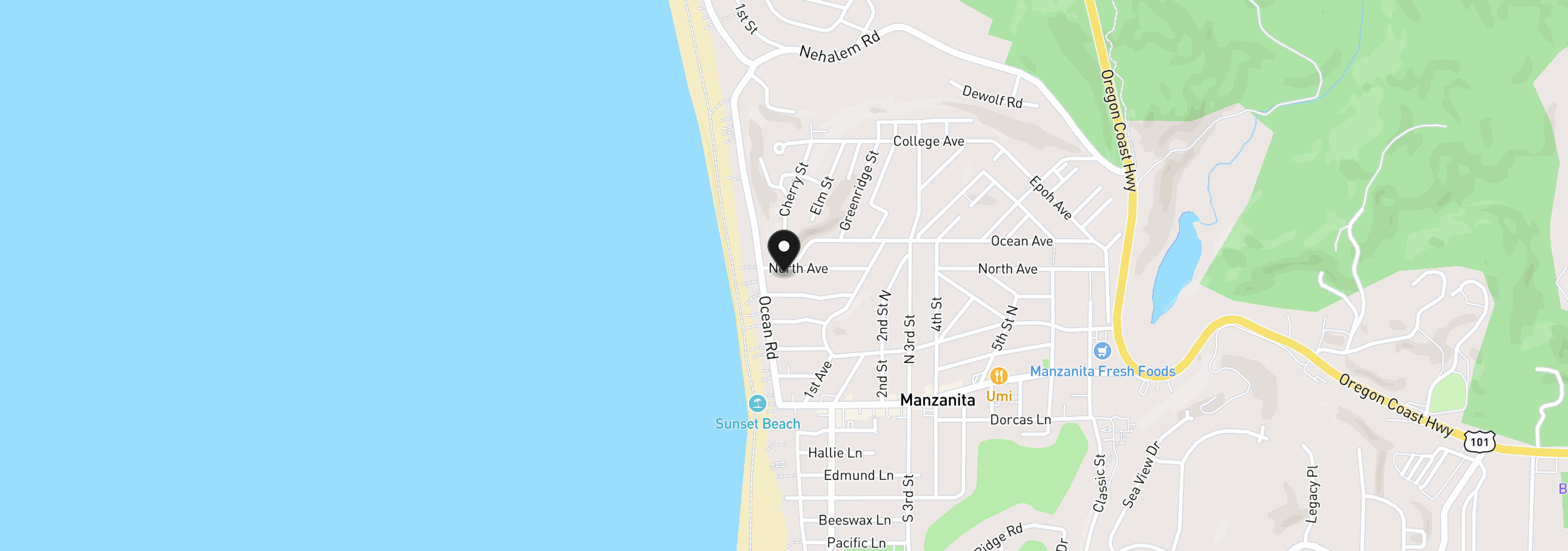 Map showing the location of 36 North Ave, Manzanita, OR 97130