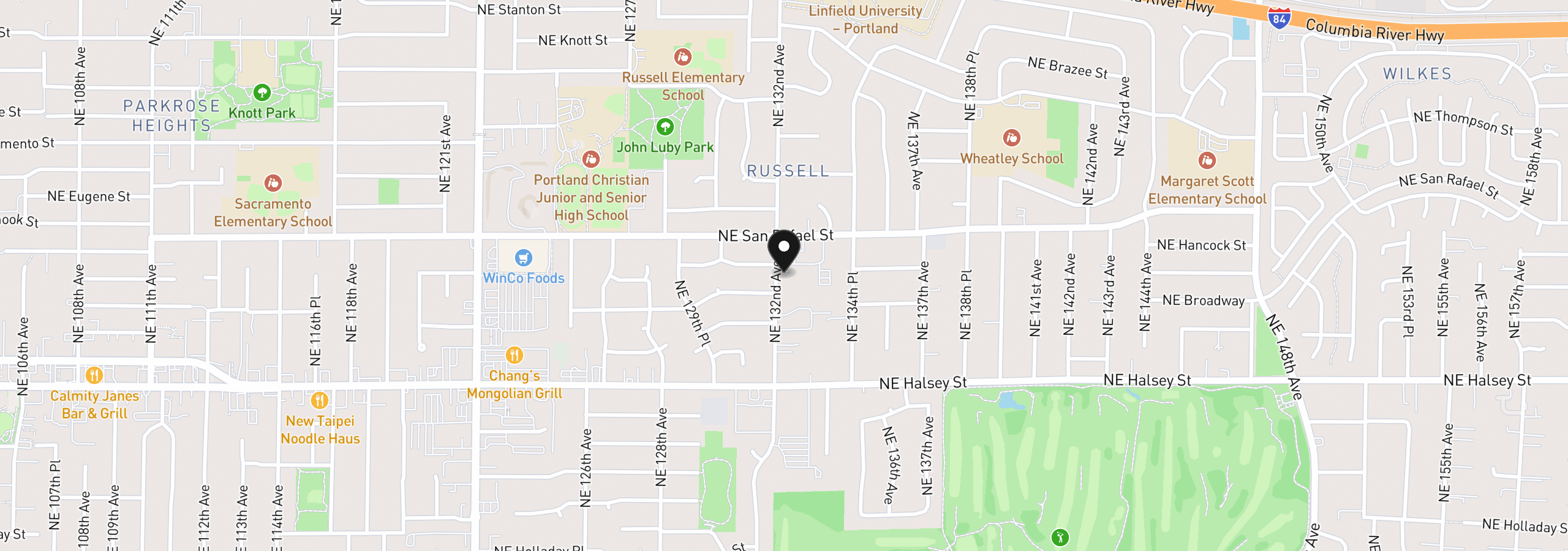 Map showing the location of 1830 NE 132nd Ave, Portland, OR 97230