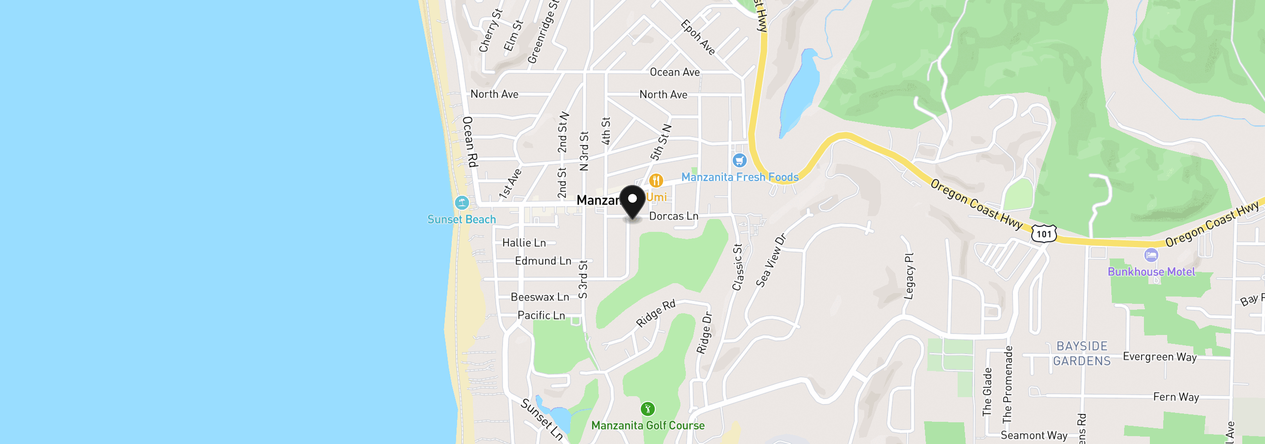 Map showing the location of 444 Dorcas Ln, Manzanita, OR 97130