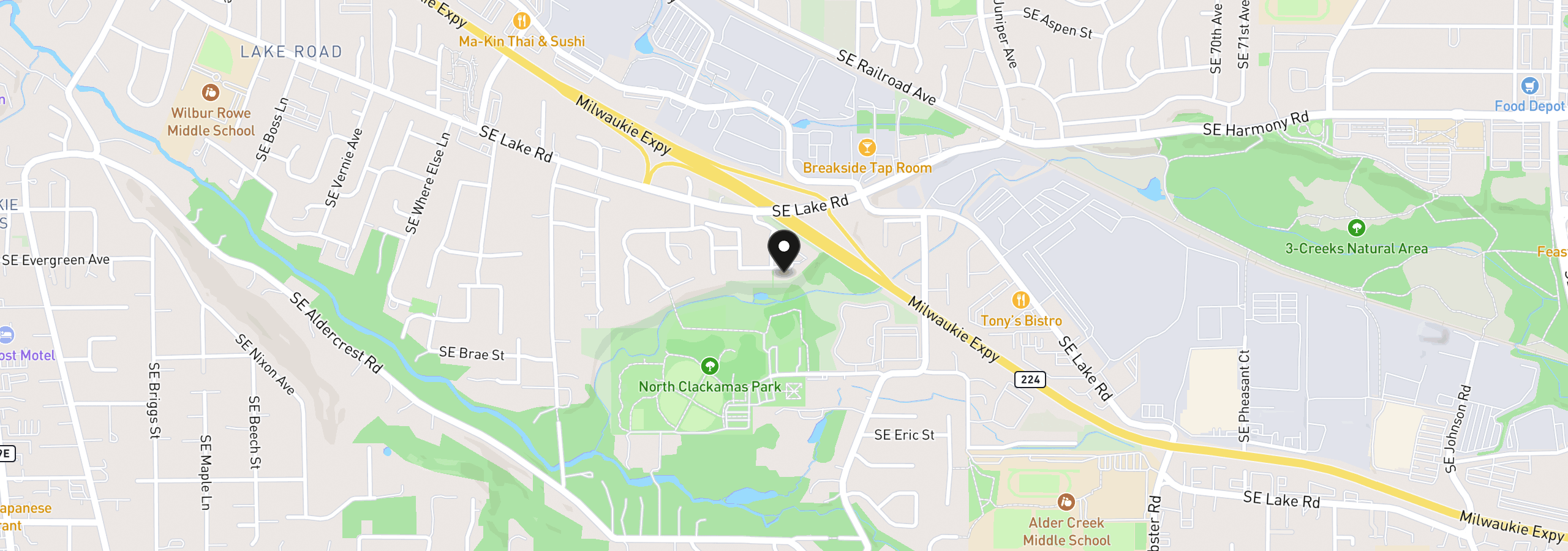 Map showing the location of 5648 SE Campanario Rd, Milwaukie, OR 97222
