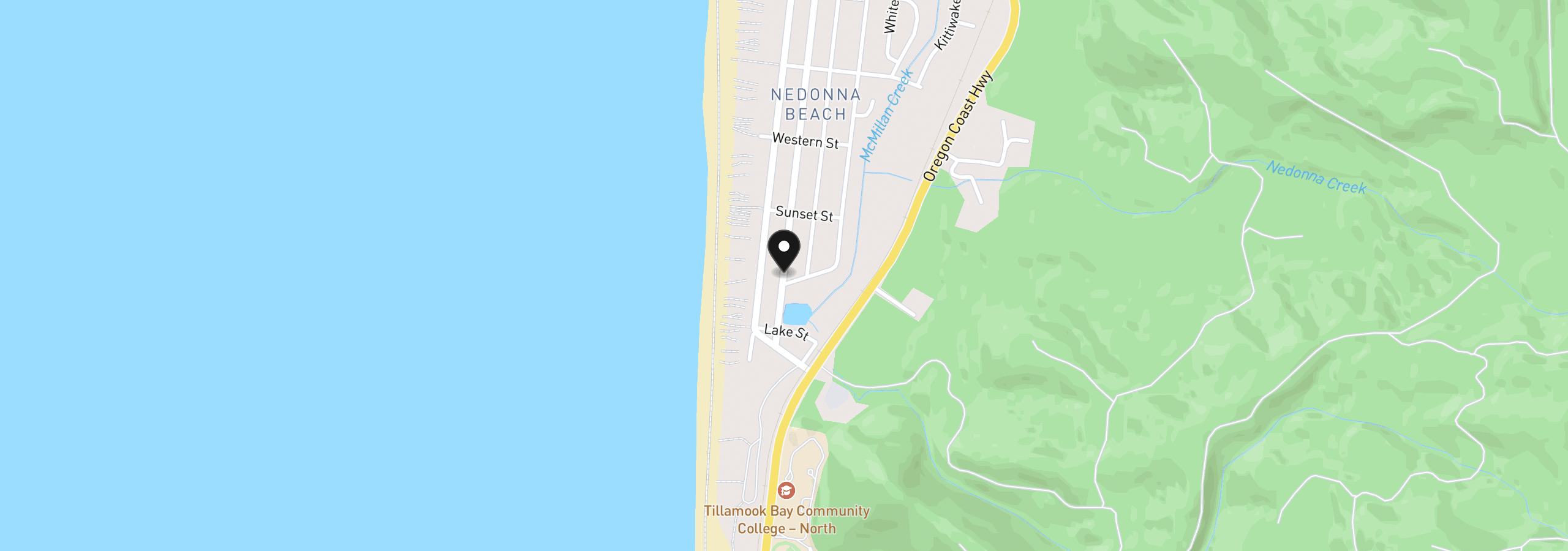 Map showing the location of Nedonna Ave, Rockaway Beach, OR 97136