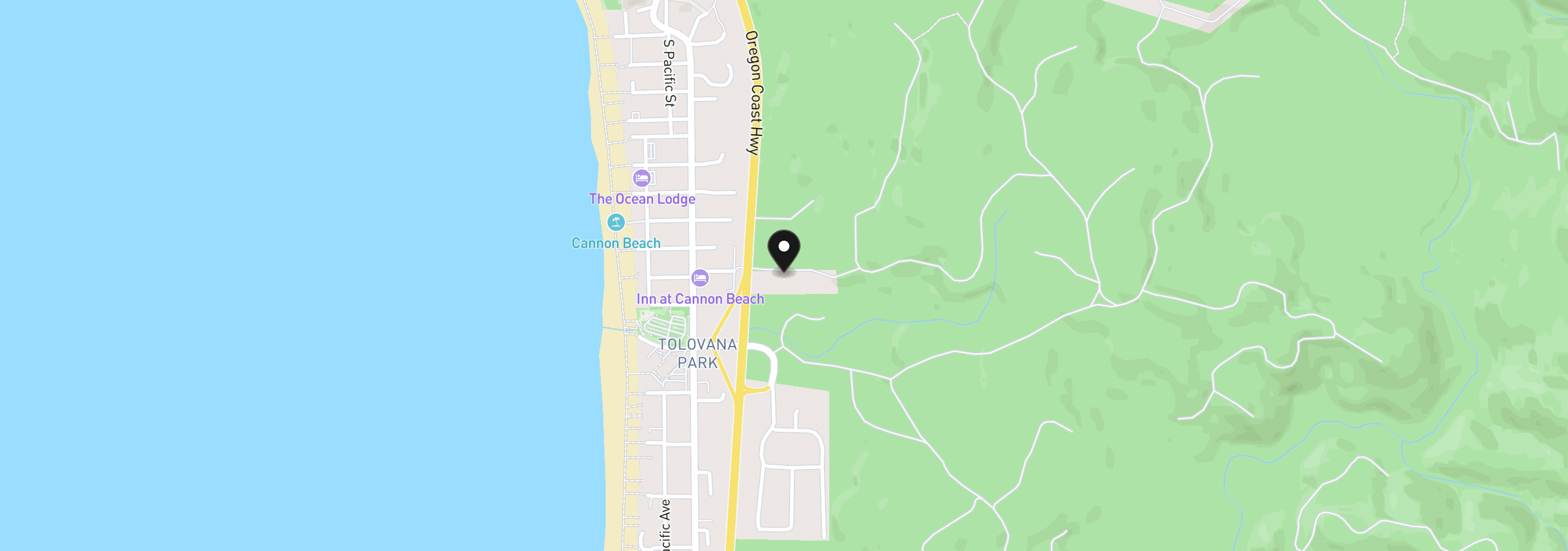 Map showing the location of E Surfcrest Ave, Cannon Beach, OR 97110