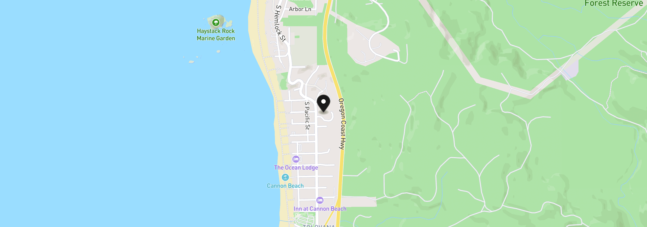 Map showing the location of 136 Amber Ln, Cannon Beach, OR 97110